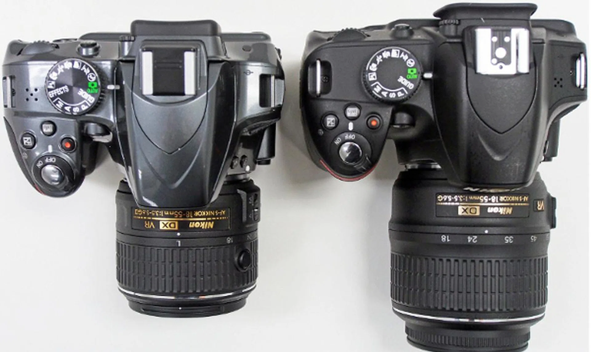 Not much has changed on the top except the speaker on the D3200 (right) has been shifted to the other side on the D3300 (left). 
