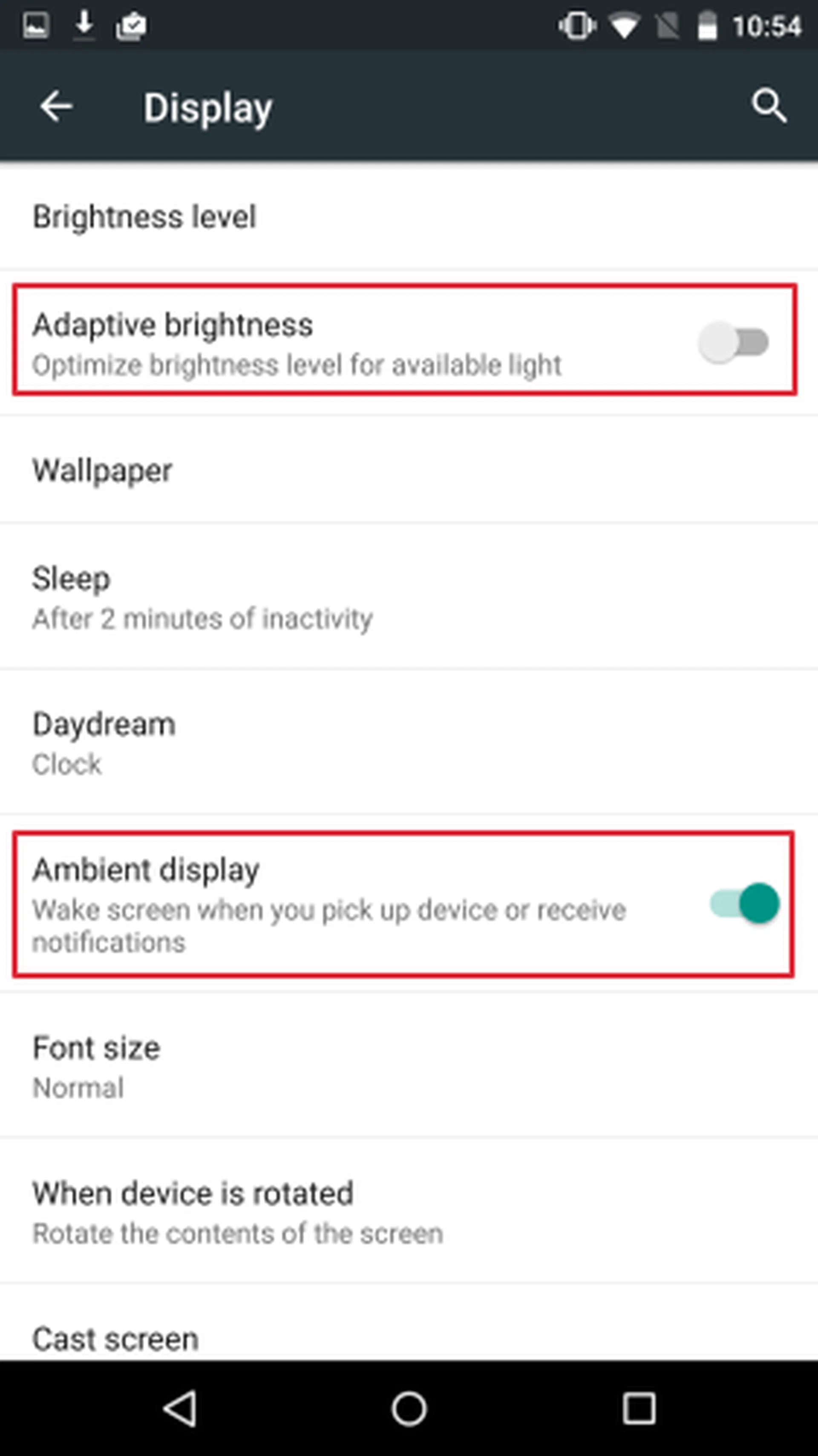 Take control of your display via Adaptive Brightness and Ambient Display.