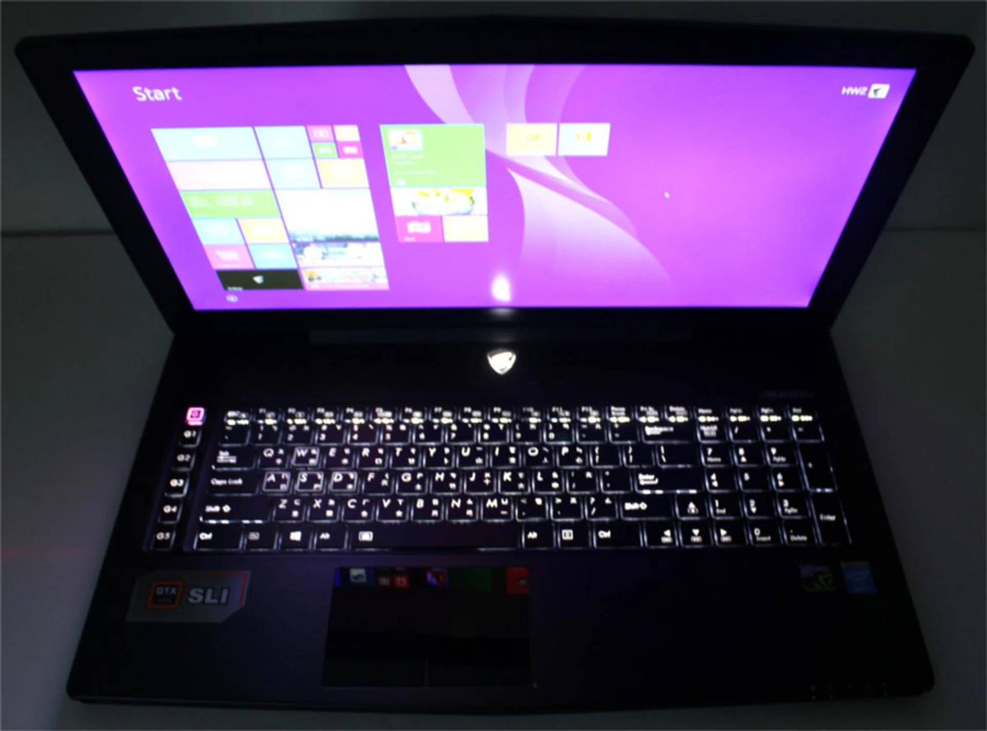 Keyboard illumination is definitely ample in dimly lit environments. (Here, the keyboard is set at 100% brightness in a room with the lights switched off)