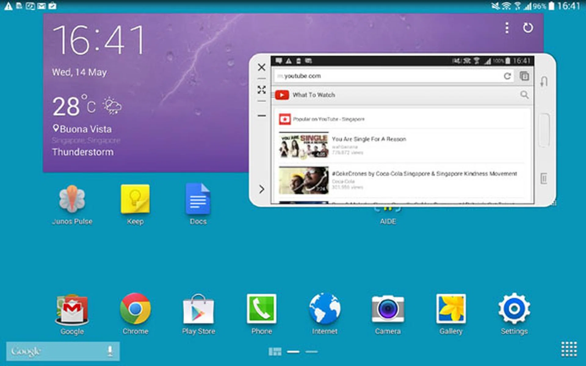 Controlling a Samsung Galaxy Note 2 from the Samsung Galaxy Tab Pro 10.1. (Note: Sidesync on Note 2 not officially supported yet).