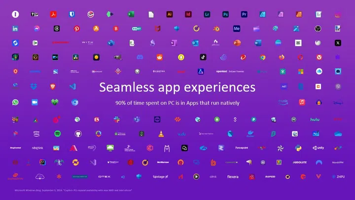Summary of natively supported apps on Qualcomm's Snapdragon X series processors. Image: Qualcomm.