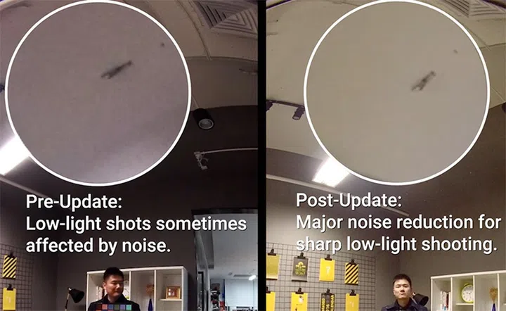 An example of the improvements in handling image noise with the new firmware.