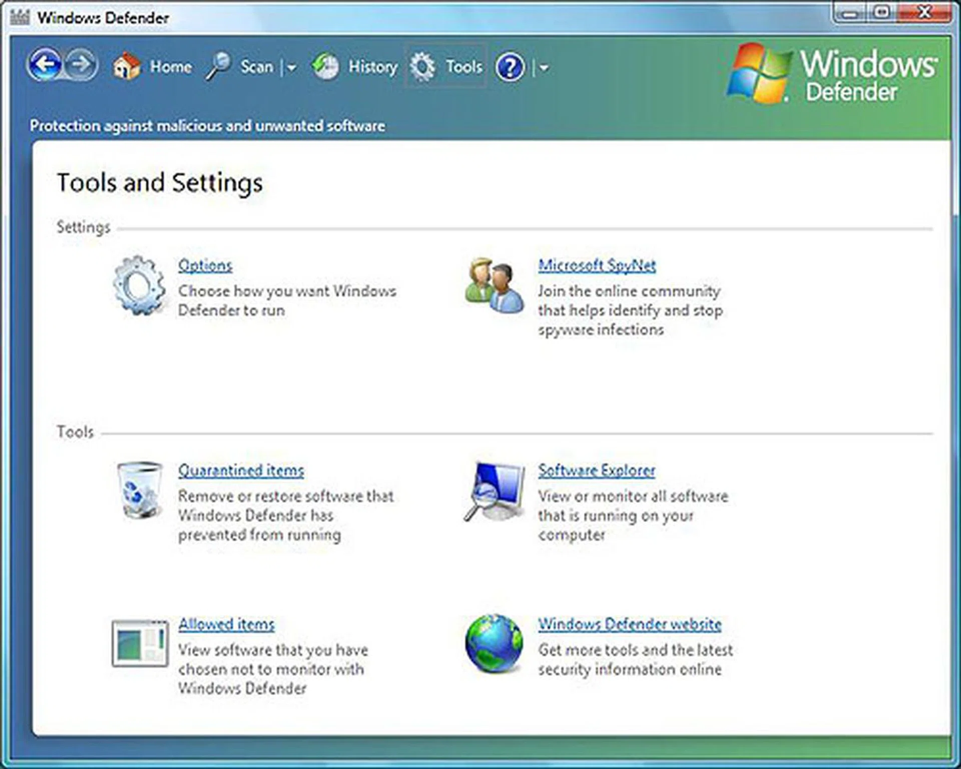 New to the Security Center in Vista is Windows Defender - a spyware protector.