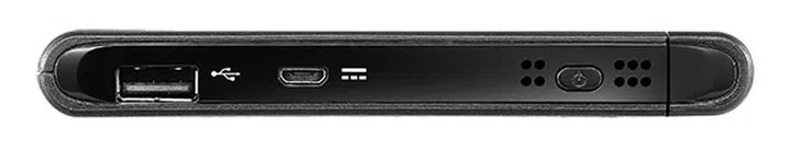 Like the Intel Compute Stick, the Ideacentre Stick 300 sports a single USB 2.0 Type-A port, a micro USB port for power, and a micro SD card slot on the other side. (Image Source: Lenovo)