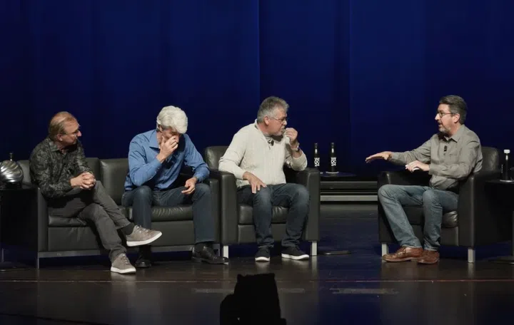 From left to right: Greg Joswiak, Craig Federigi, John Giannandrea, and host John Gruber.