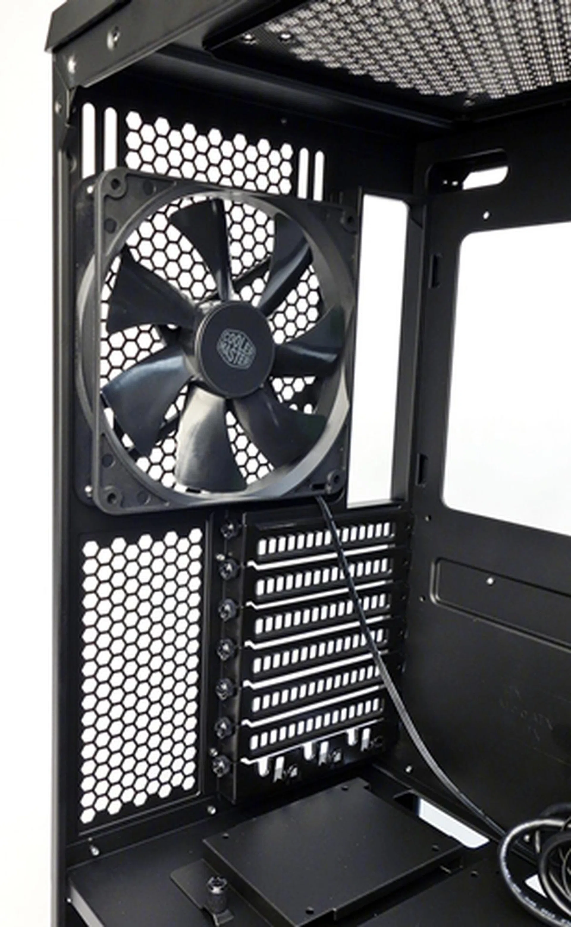 The rear outlet fan can be repositioned. This is in the event when cooling fans or a radiator is mounted at the op.