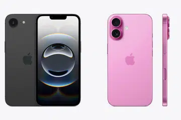 iPhone 16E on the left, iPhone 16 on the right. Photo: Apple