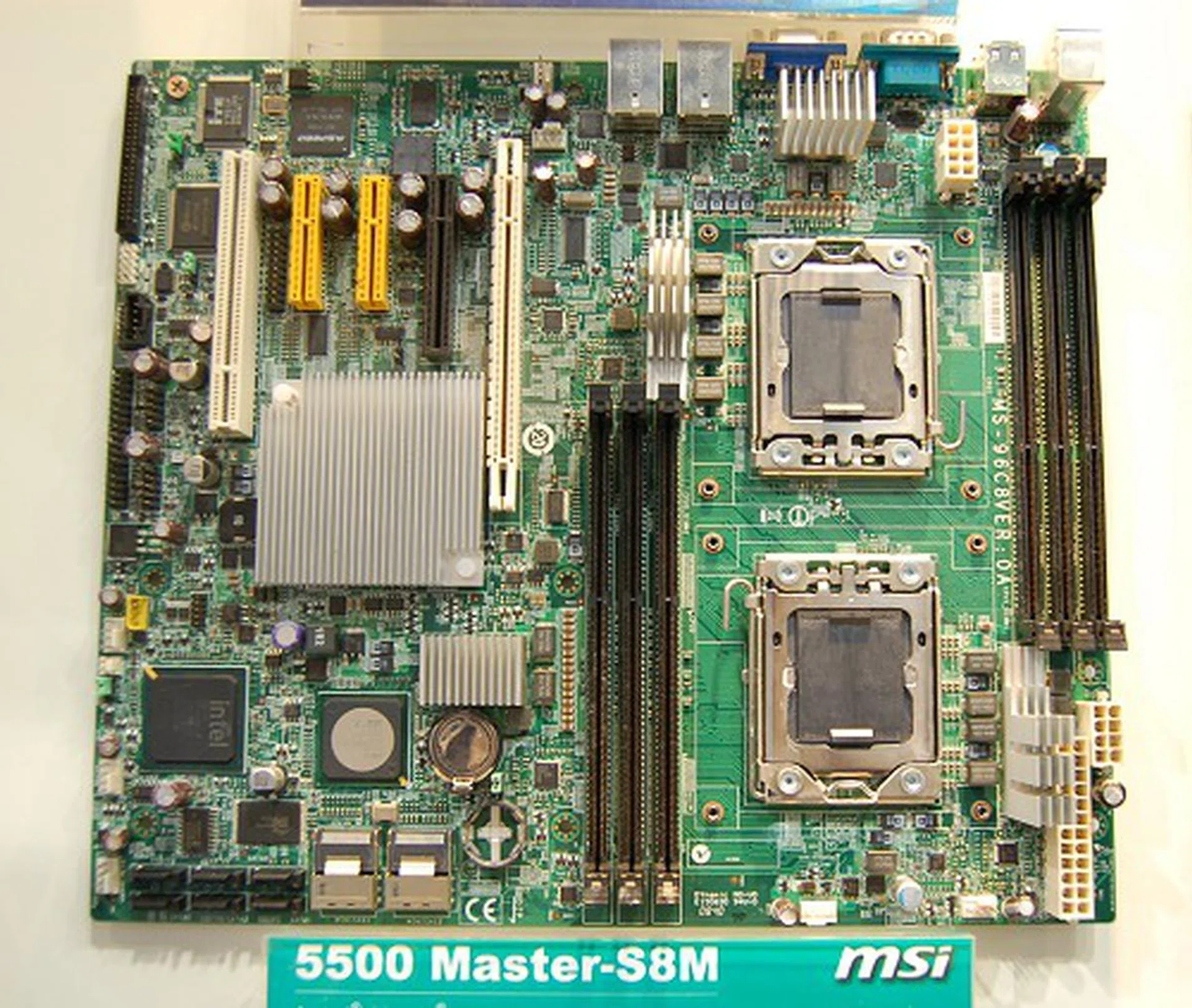 This is the MSI 5500 Master-S8M and is based on the Intel 5500 chipset to support the new Nehalem based dual Xeon 5500 series processors.  