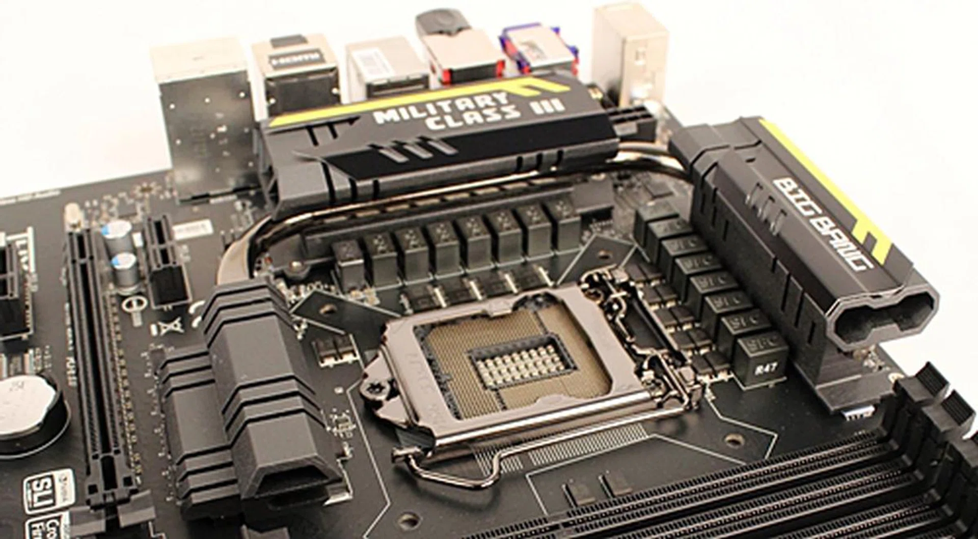 The Military Class III CPU VRM components are designed to ensure durability and reliability during the operation of the board, especially when the board is being overclocked and its processor and memory modules will demand more power.
