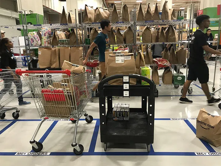 Items are then brought to another area for packaging and sorting for final delivery.