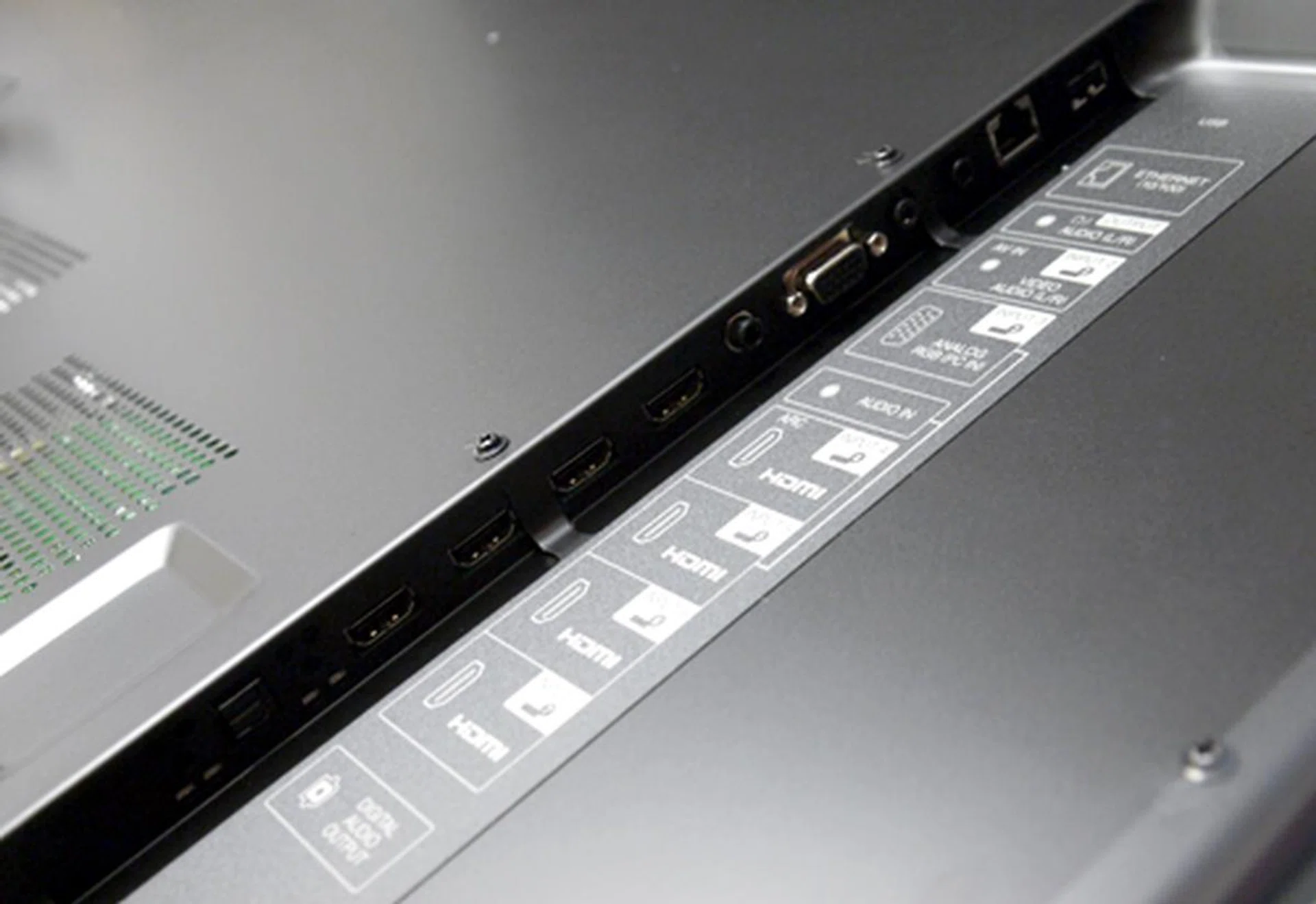 You don't have to worry about a lack of HDMI ports; this Quattron has four. However, Sharp's recessed implementation makes them difficult to reach if the TV is wall-mounted. This might be an issue especially with its USB and Ethernet ports should you need to access them frequently.