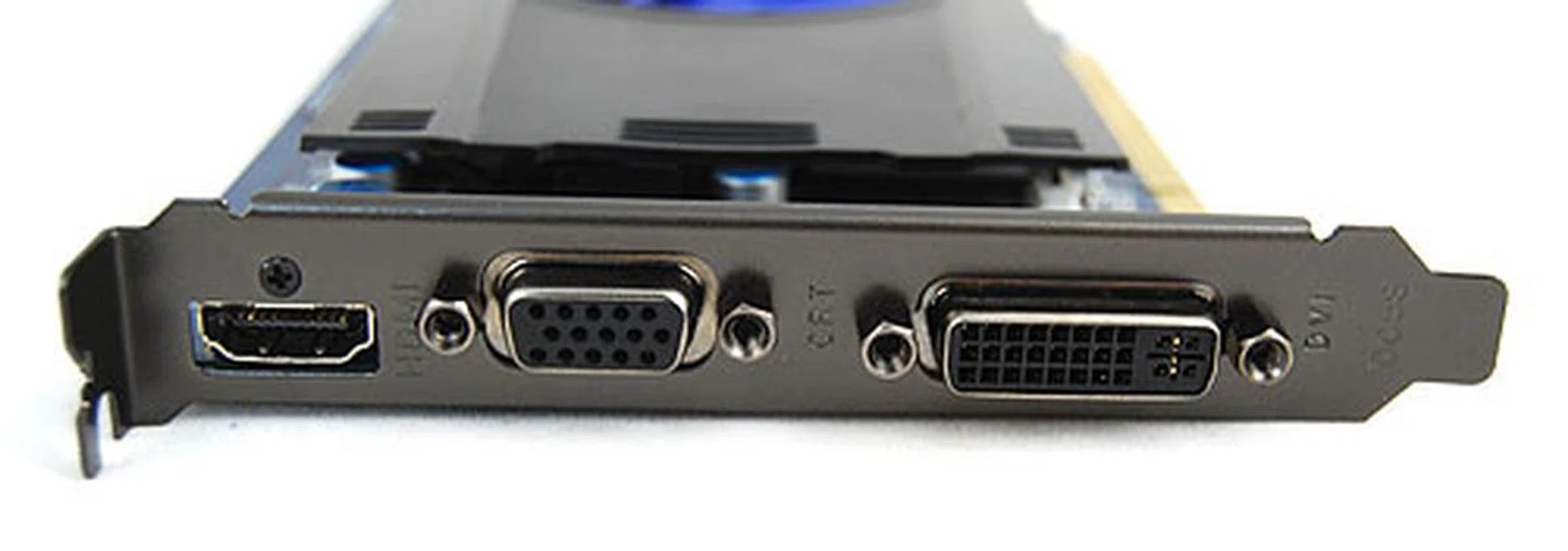 The Galaxy GeForce GT 220 comes with DVI, HDMI and VGA output, so it should have all bases covered.