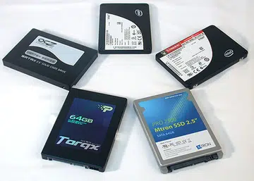 The five solid state drives we'll be looking at today from Intel, Kingston, OCZ, Mtron and Patriot.