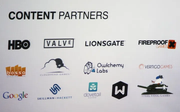 This list, taken from MWC 2015, shows the companies on board with Valve's headset.  None of them are big gaming companies.
