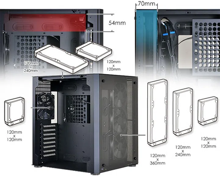 There is decent radiator support for those who want to go the liquid cooling route. (Image Source: Lian Li)