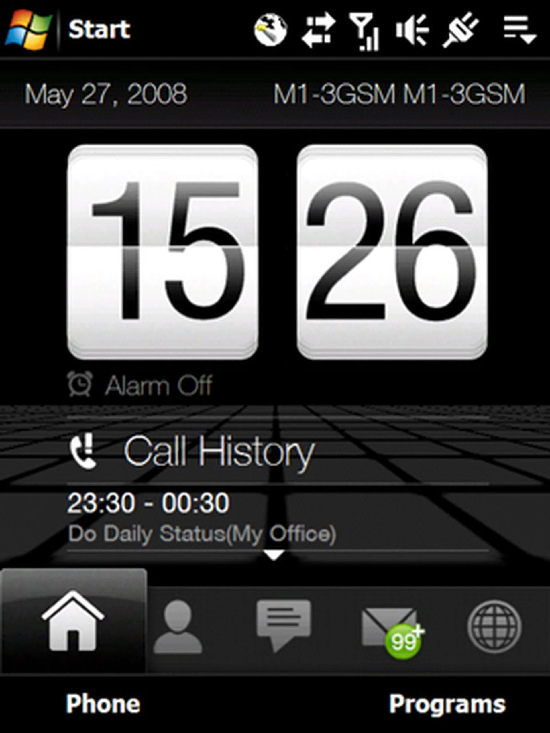 The Today tab displays information that should matter to your daily life, such as the time, calendar and call history. Messages are separated into a different tab, which makes it all the more easier for heavy text users to view their messages on-the-fly without going into a long list of messages within the Windows Mobile Messaging section.