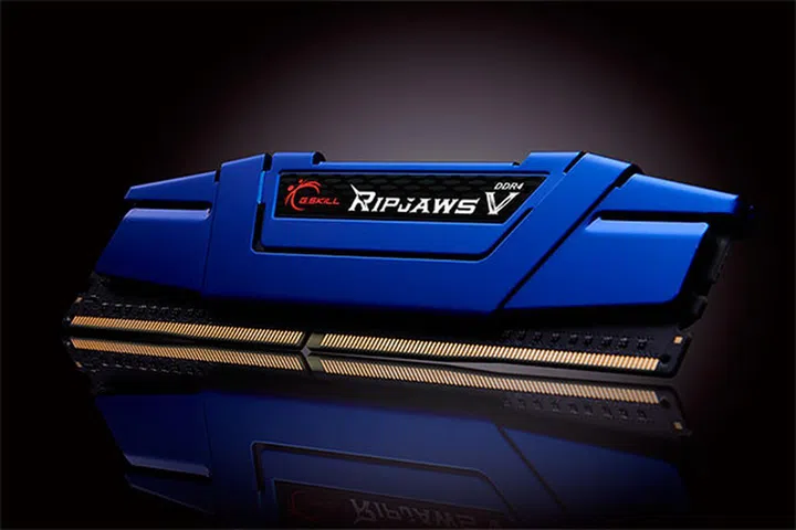 The Ripjaws V memory modules are available in five colors. Shown here is the Steel Blue variant. (Image Source: G.Skill)