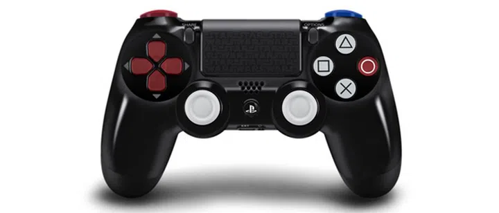 A closer look at the controller. Notice the repeating Star Wars lettering on the touchpad. It's also present on the limited edition PS4.