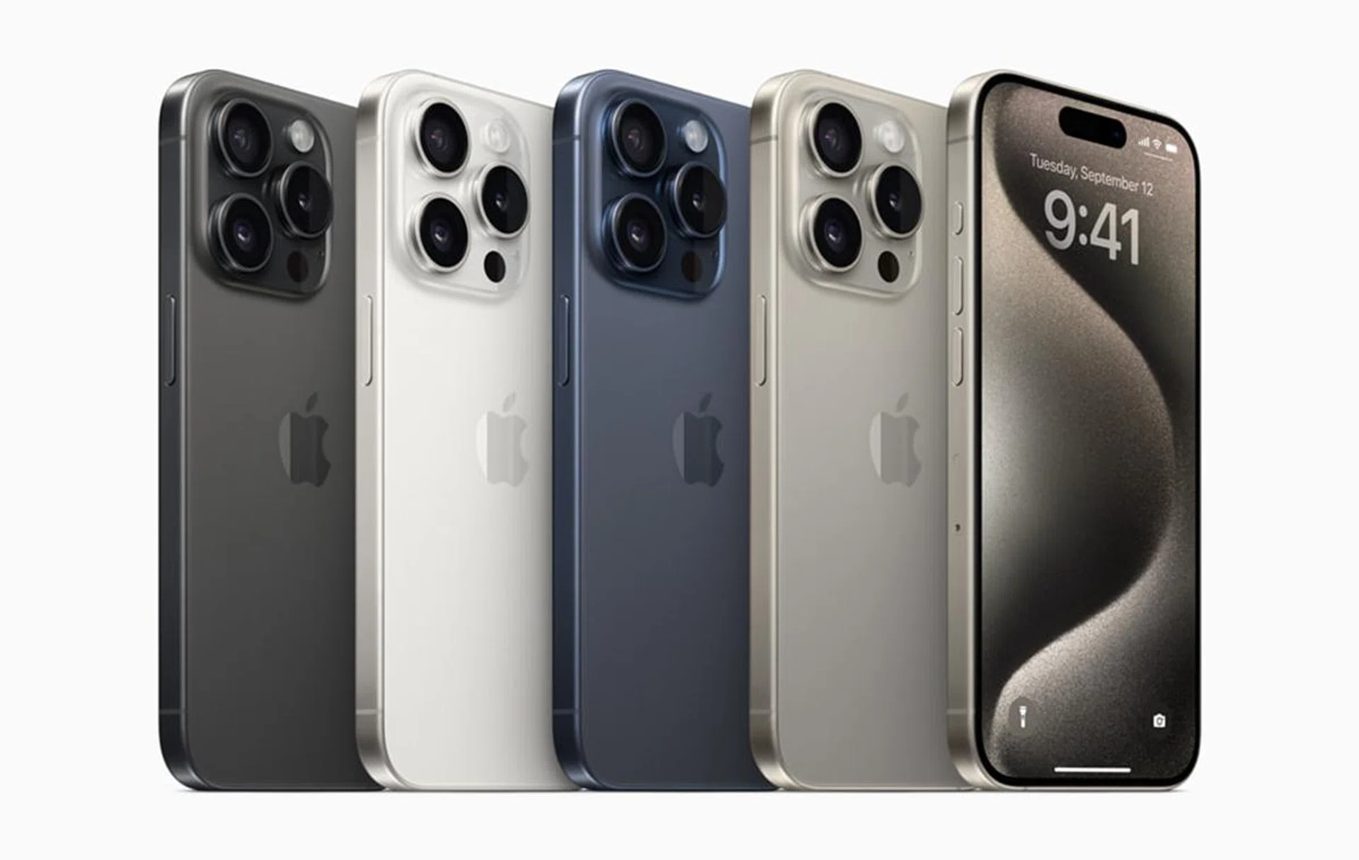 Apple iPhone 15 Pro series in its four Titanium-y colourways.