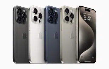 Apple iPhone 15 Pro series in its four Titanium-y colourways.