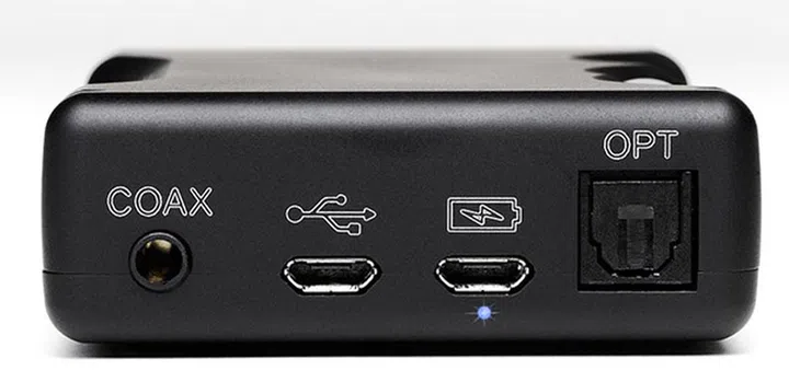 Three main ports for the Mojo - Coaxial, micro-USB, and optical.