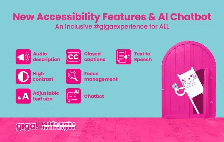 Summary of Giga's in-app accessibility features.