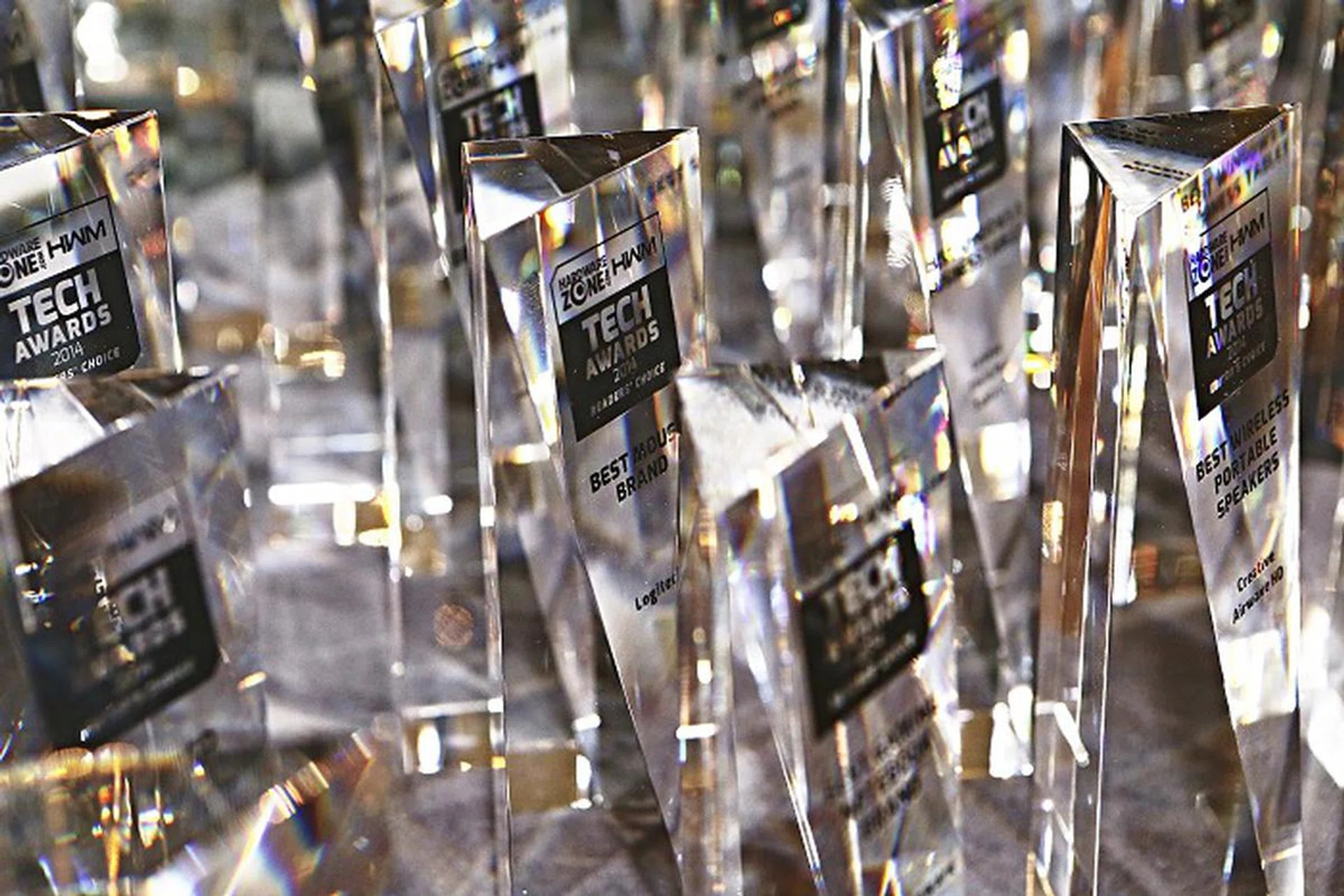A grand total of 78 award trophies lined up behind the scenes, awaiting our award recipients before the show began.