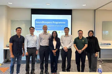 From L to R: Lee Poh Wah, CEO, Lien Foundation,  ⁠⁠Assistant Professor (Clinical Practice) Dr Lee Eng Sing, Clinical Director of Primary Care and Family Medicine Research Programme at Nanyang Technological University, Singapore (NTU Singapore) Lee Kong Chian School of Medicine (LKCMedicine) and the Co-Principal Investigator of SoundKeeper
3.⁠ ⁠⁠Dr Eugene Chua, Family Physician, Associate Consultant and NHGP Site Investigator of the SoundKeepers programme, ⁠⁠Dr Mythily Subramaniam, Assistant Chairman, Medical Board (Research), IMH and  
Co-Principal Investigator of SoundKeepers, ⁠⁠Professor Guan Cuntai, President’s Chair Professor in Computer Science and Engineering, Deputy Dean of NTU CCDS and Co-Principal Investigator of SoundKeepers, ⁠⁠Danny Loke, Head of Community Mental Health Department, Fei Yue Community Service,  ⁠⁠Rabi’atull Syerida Juma’at, Manager of the Recovery Wellness Programme (RWP) of Club HEAL Photo Whitelabel PR 