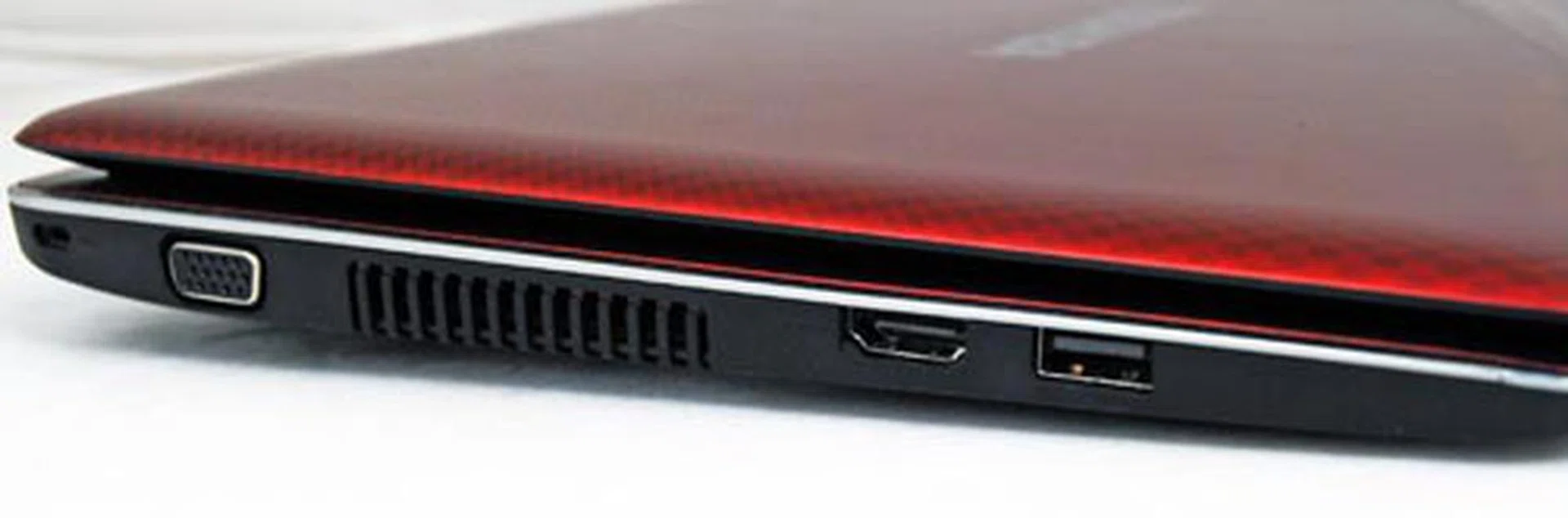 The left side is much simpler with just the VGA out, HDMI and USB port.