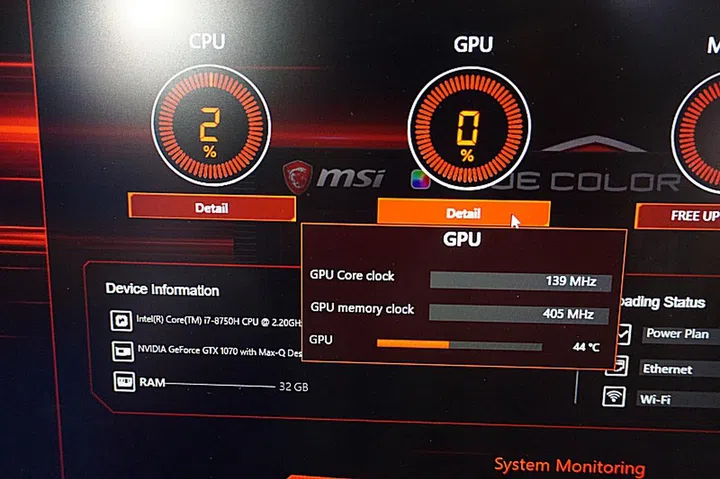 A quick look at the details you get off the notebook's vitals from the main screen.
