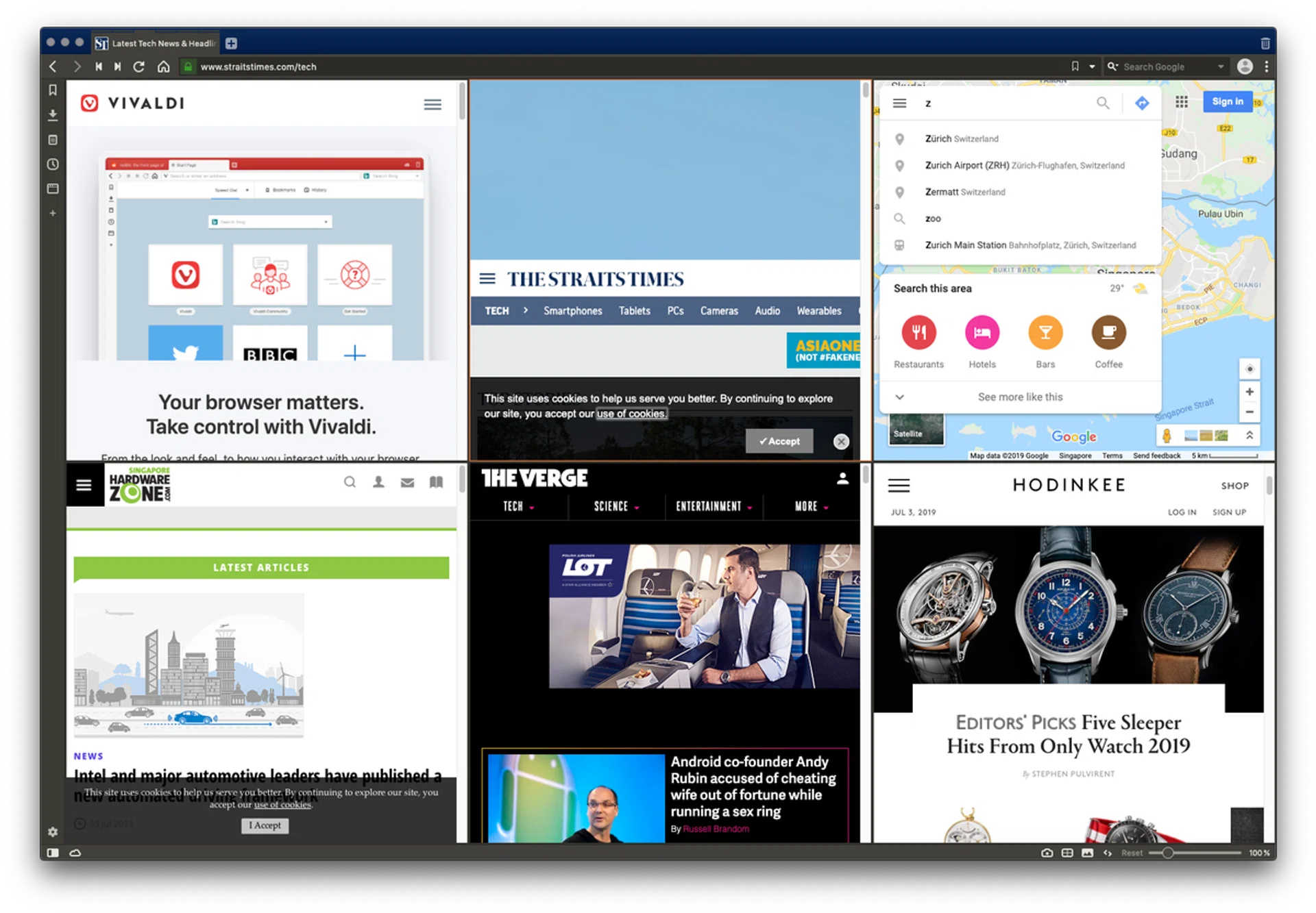 Tile view lets you see all tabs in a tab stack in a single window.