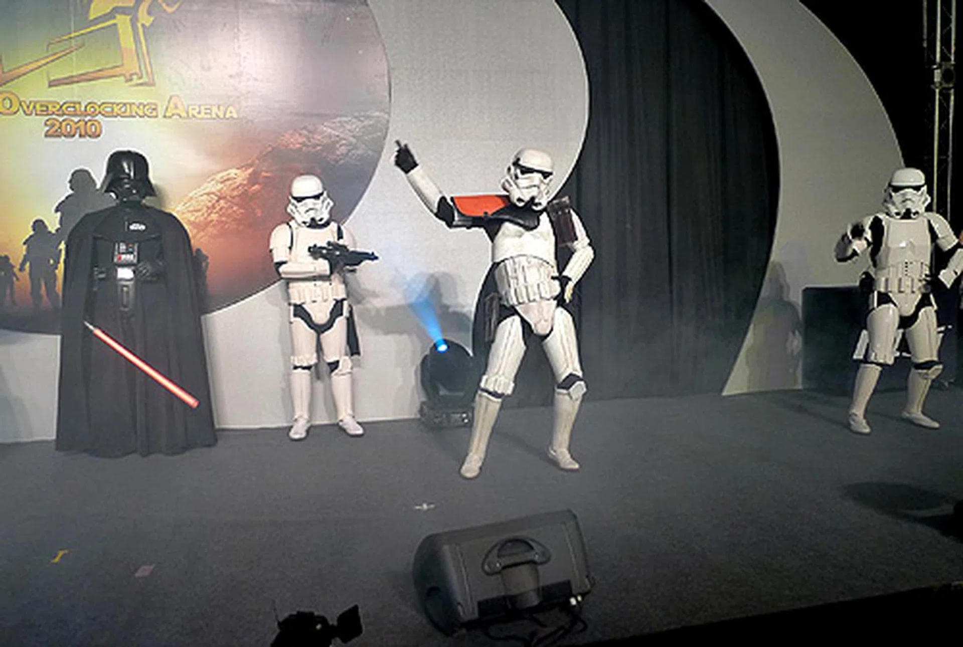 The Taiwan Garrison of the 501st Legion puts on a show. Darth Vader is not amused at his dancing troops.