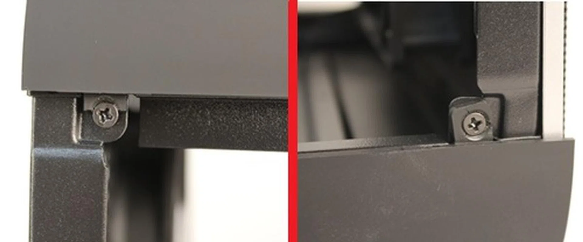 The photo on the left shows an attachment point that may be ineffective in securing the FyberFlex handle to the steel body of the chassis; while the right photo showed the onset of cracks which may lead to its ultimate fate, witnessed on the left.