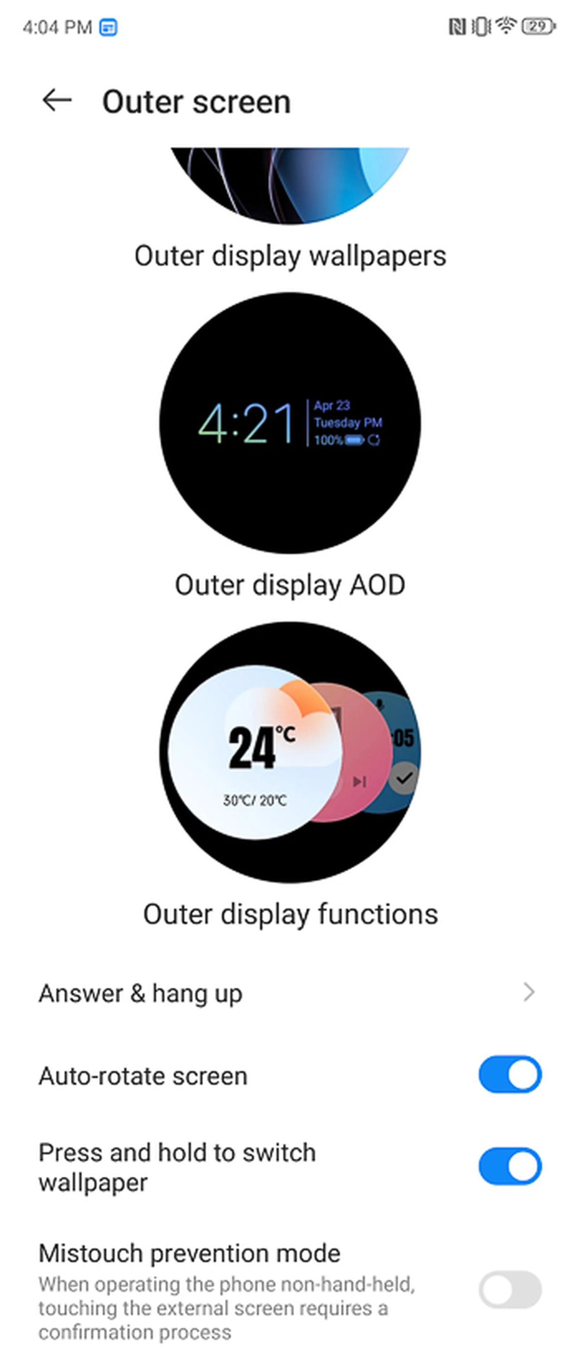 Outer display options.