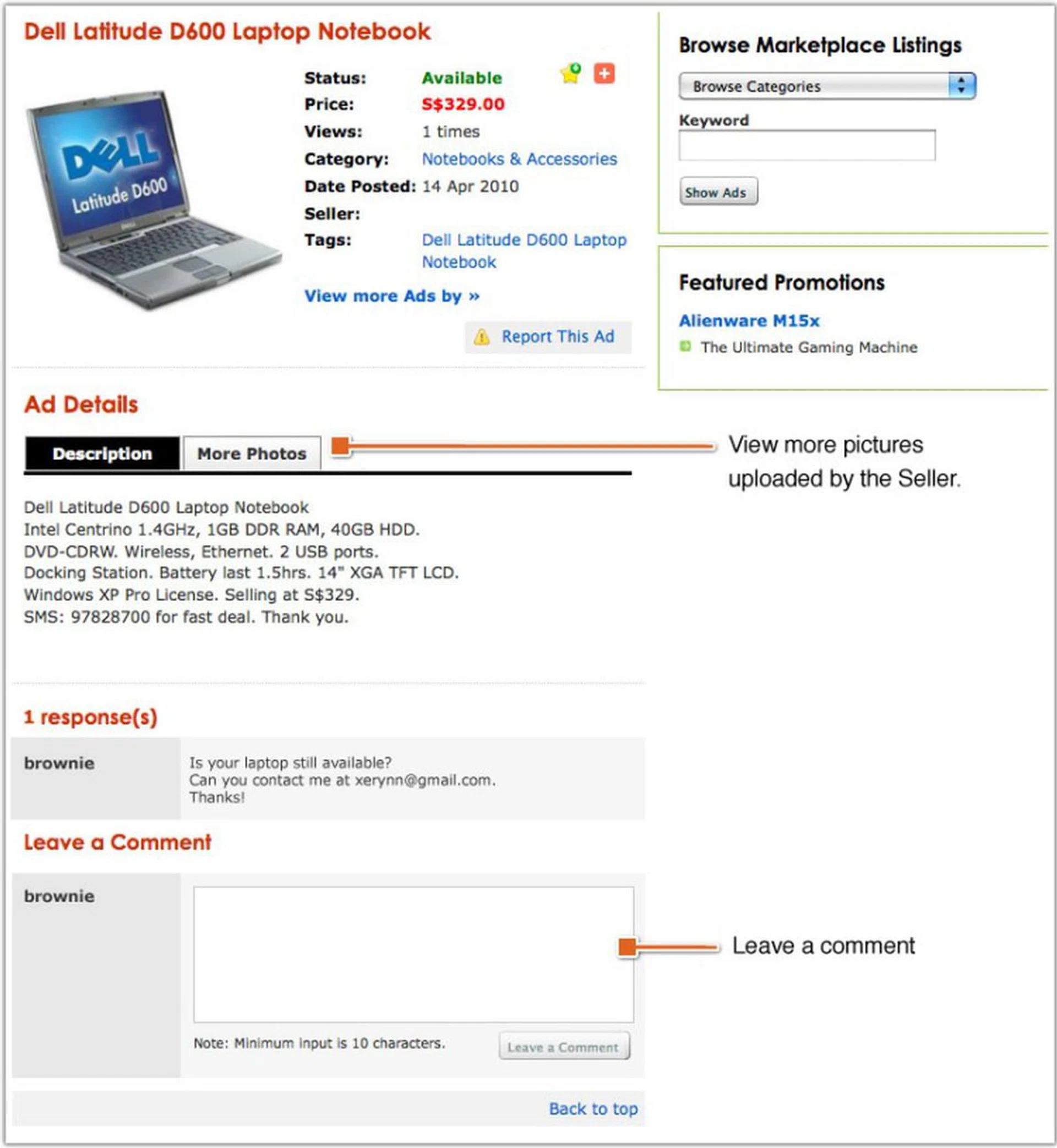 The Ad detail page.