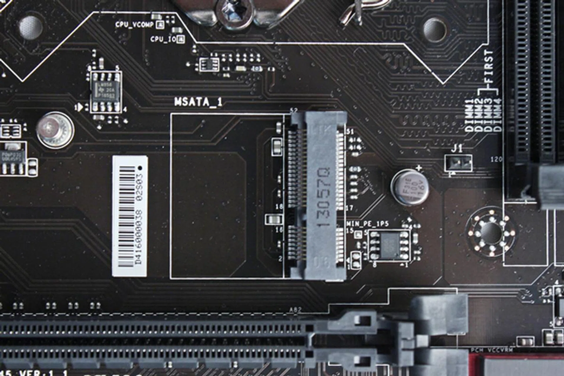 The onboard mSATA slot is located to the left of the LGA1150 CPU socket, near the clip of the first PCIe Gen 3.0 x16 expansion slot.