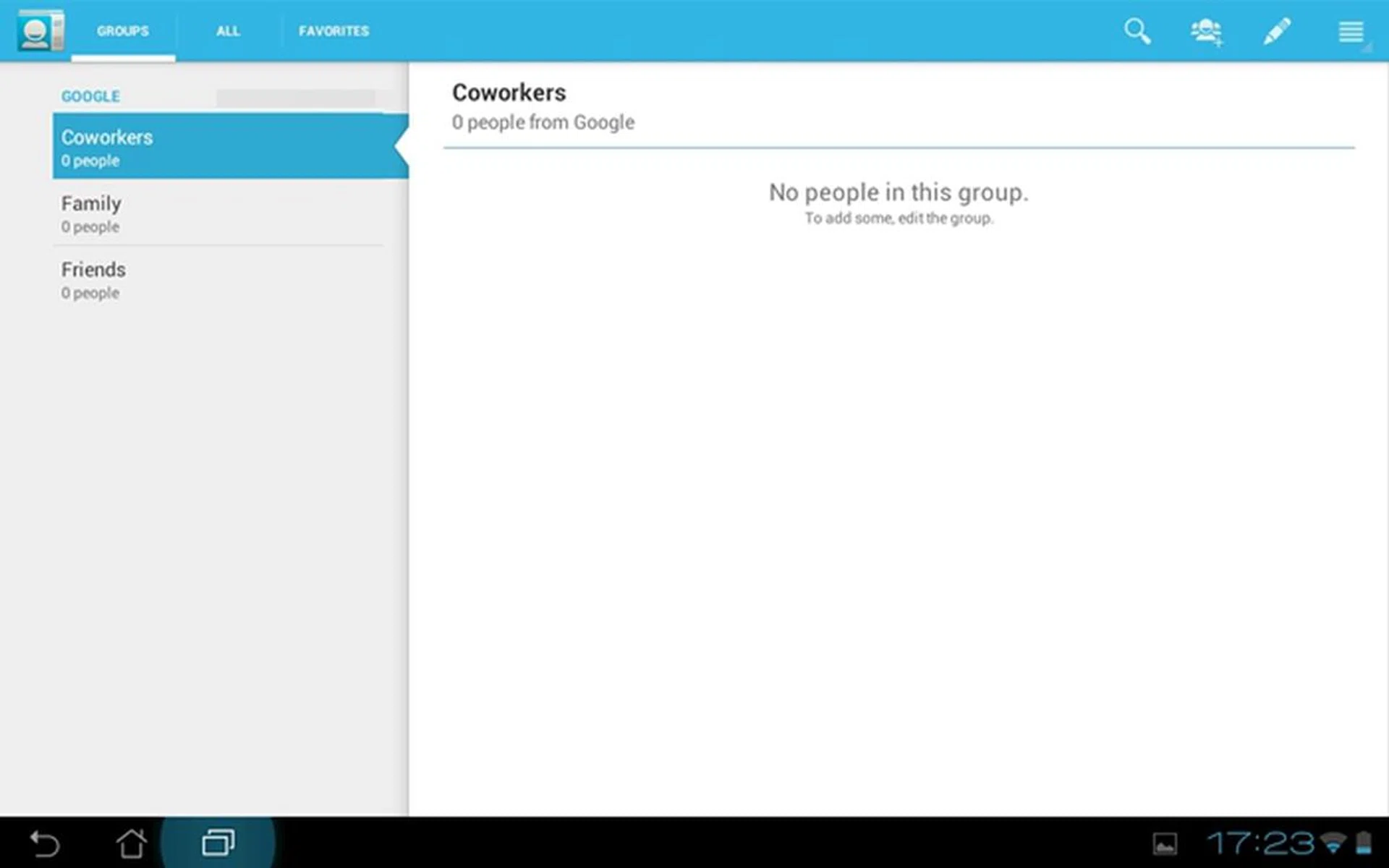 The Group tab gives you an overview of the groups of contacts you created on, for example, your Gmail account.