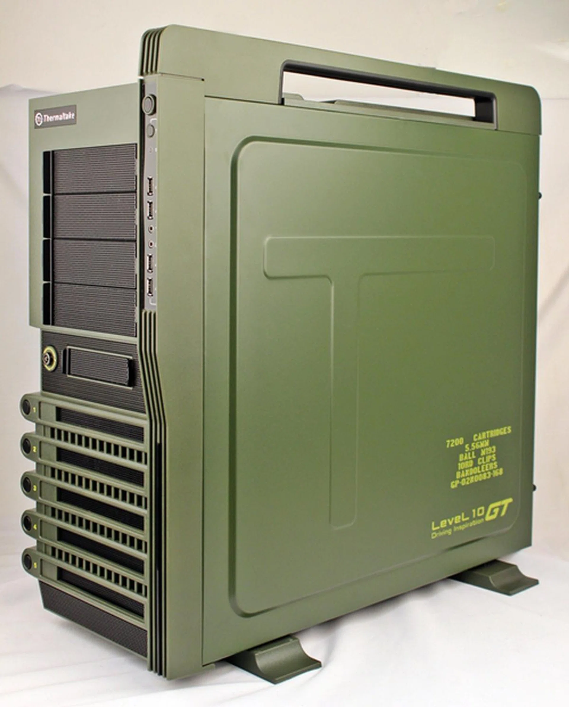 The Thermaltake Level 10 GT Battle Edition is large and loud with its military-theme color scheme. Built solid like a tank, we found it hard to shoot any holes through its armor.