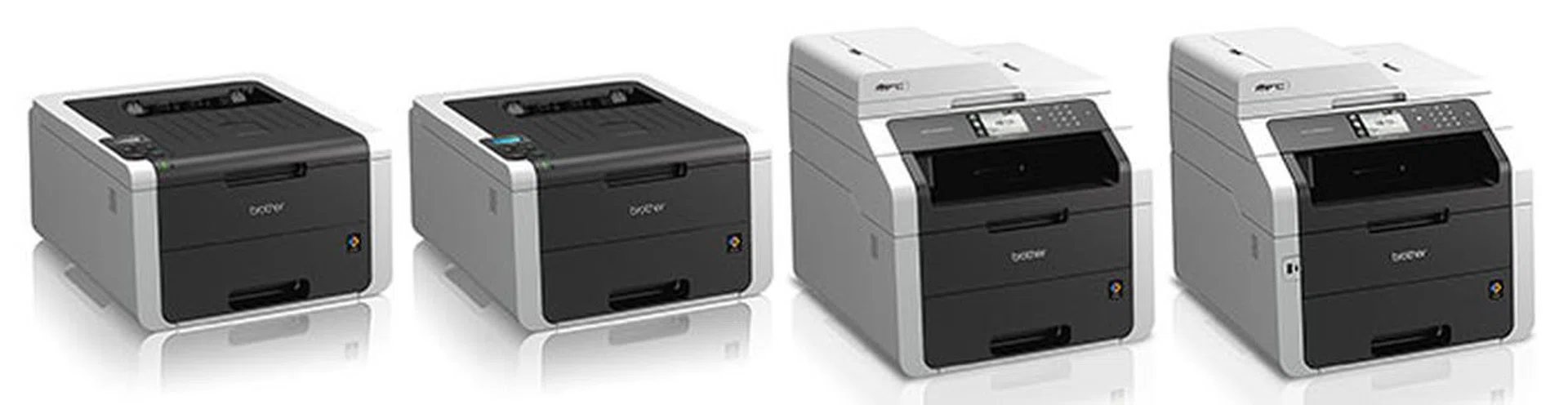 From left to right (not to scale): HL-3150CDN, HL-3170CDW, MFC-9140CDN, MFC-9330CDW.