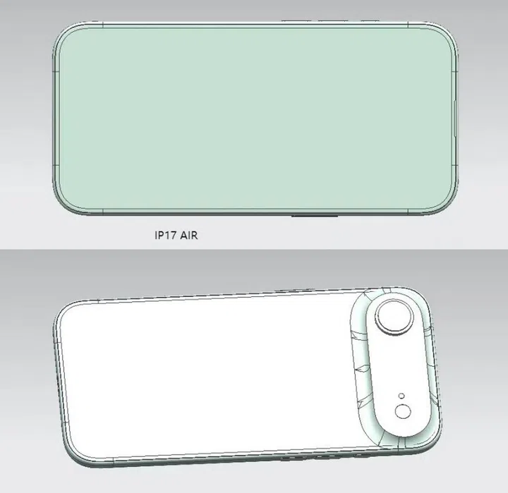 The Apple iPhone 17 Air CAD shows a single rear camera. Photo: @SonnyDickson