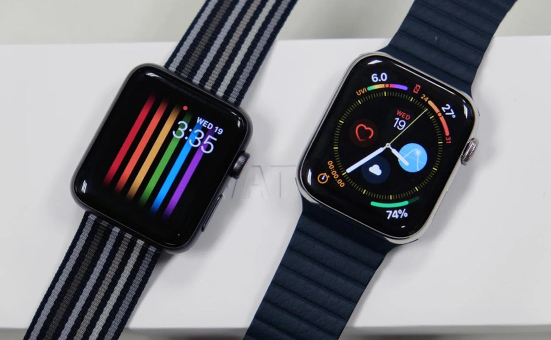 The first thing you would notice about the Apple Watch Series 4 is its larger display and considerably thinner bezels. (Apple Watch Series 4 on the right and Series 3 on the left.)