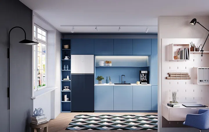 Samsung Top-Mounted Freezer Refrigerator (white, above fridge).