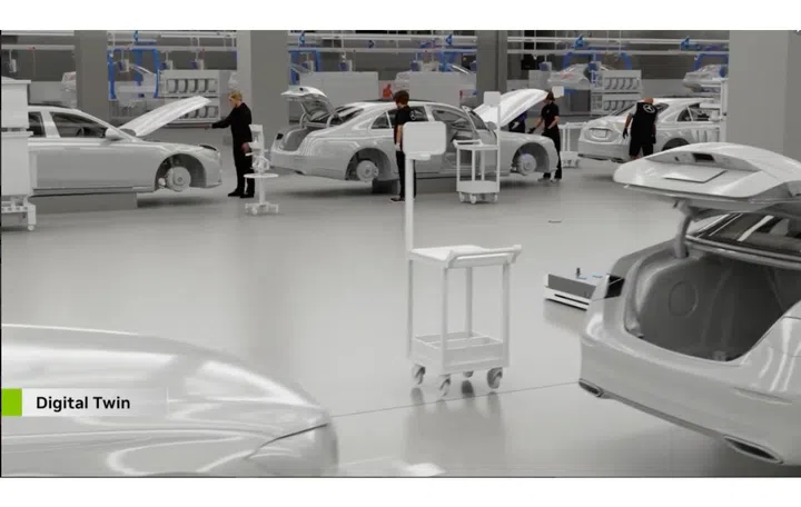 Mercedes Benz is simulating their production lines in their new EV Rastatt factory. 
