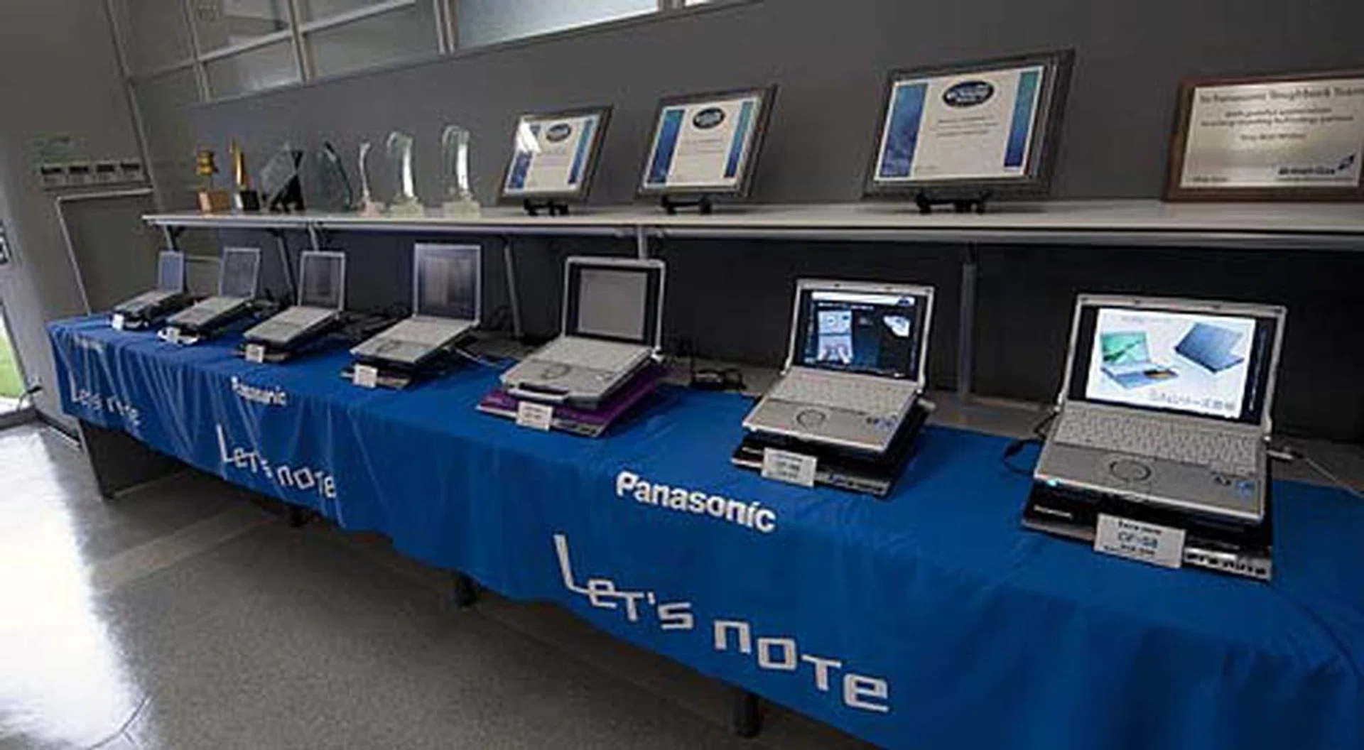 The business rugged Panasonic Toughbooks lined up and ready for our inspection! Note, if you're wondering why they are labelled "Let's Note" and not Toughbook is because that's how Panasonic's Toughbooks are branded in Japan. Globally, they are known by the familiar name of Toughbooks.