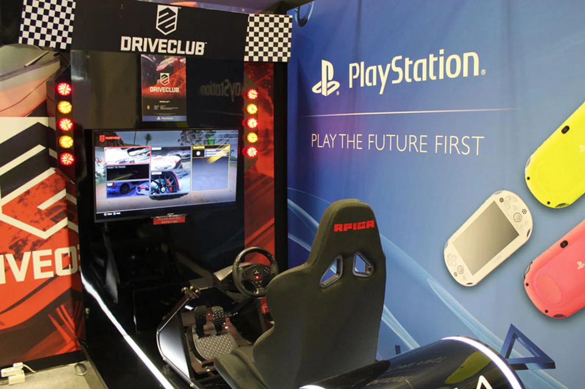 Sony's Driveclub is one of the games participants have to play in the Gauntlet challenge at the IT Show. It even comes in a fancy sit-down cabinet complete with racing wheels, pedals and seat.