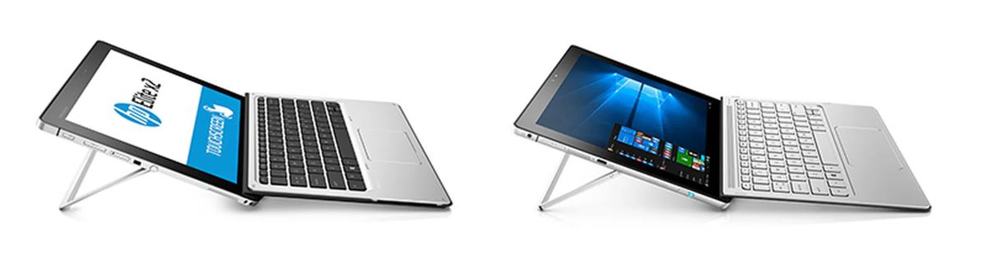 Seeing double? Here's the Elite x2 on the left, and the consumer-oriented Spectre x2 on the right.
