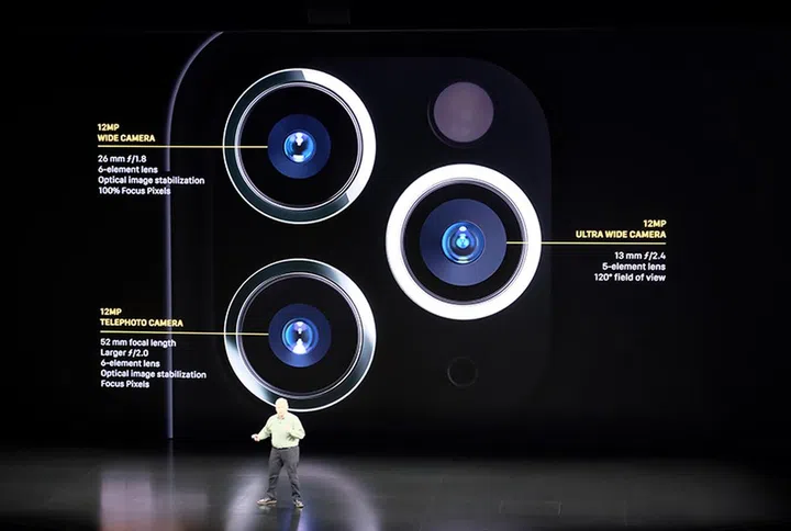The triple-lens system on the Apple iPhone 11 Pro.