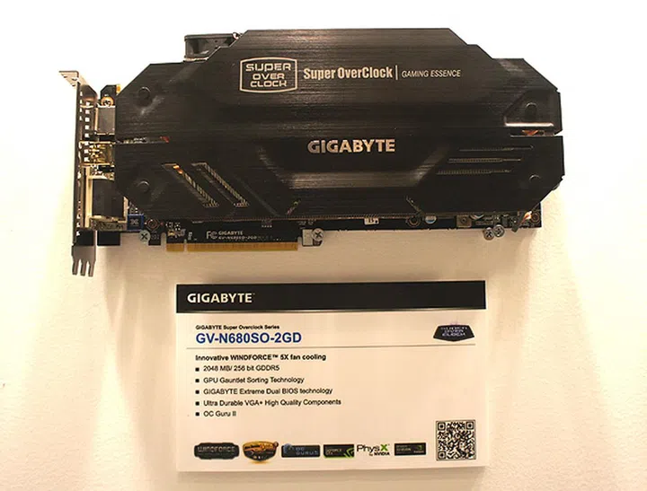 This is only be Gigabyte's flagship single GPU NVIDIA card and there's five cooling fans, but not where you'd expect them to be.
