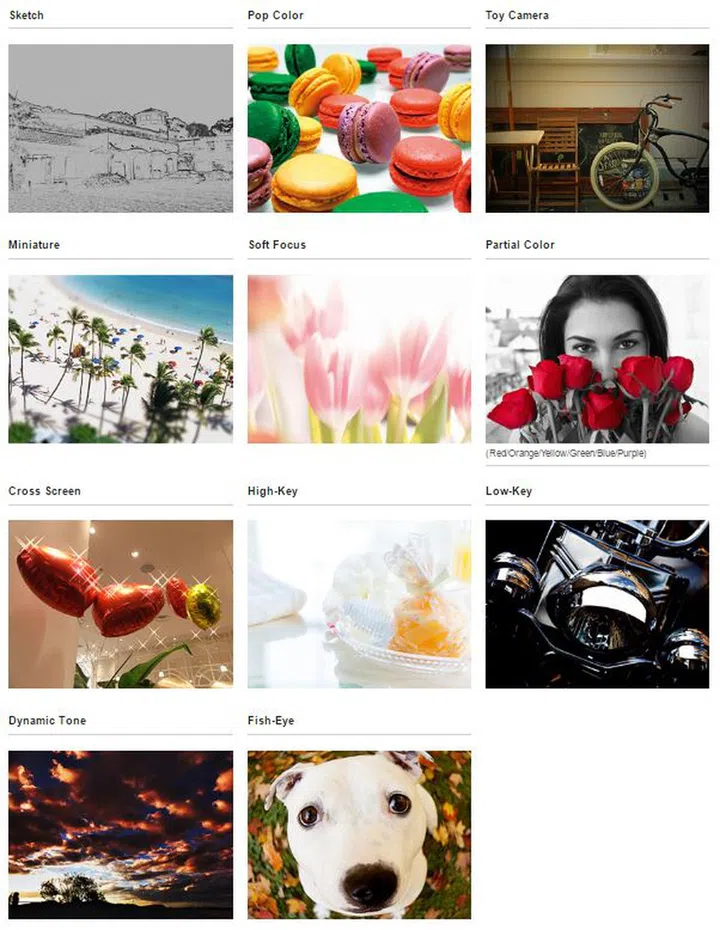 The full set of creative filters are available for easy picture effects.