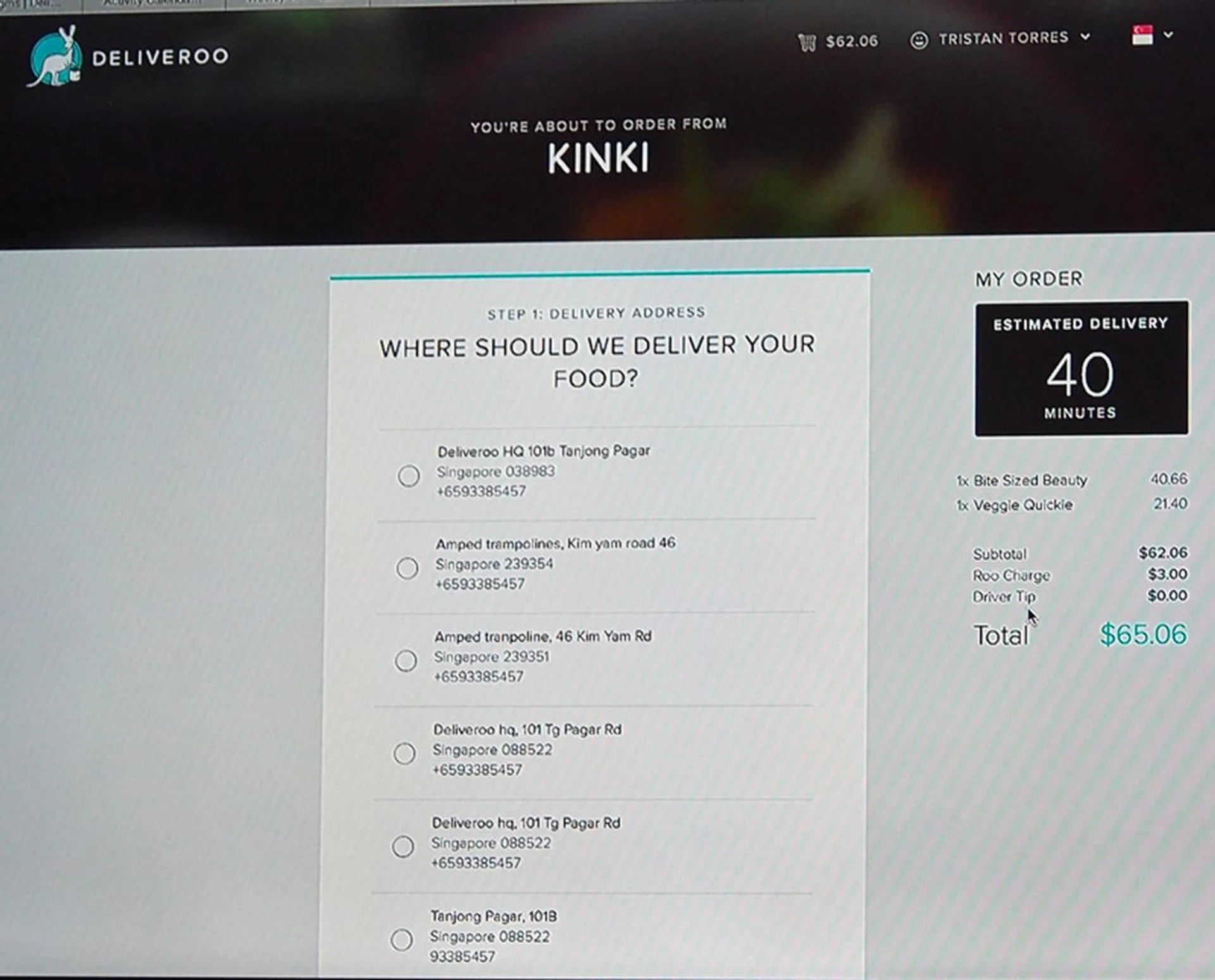 In the demo, Tristan ordered food from from Kinki, Capricci, Two Blur Guys, The Butchers Club, PS Café, and Meat Smith.